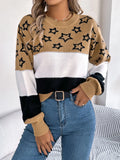 Fongt Orders For Autumn And Winter Casual Coloring Star Hollow Lantern Sleeve Sweater Women's Clothing