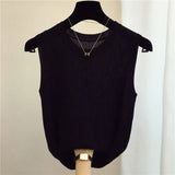 New Fashion Female Sleeveless Casual Thin Tops Ice Silk Knitted Vests Women Tops O-neck Solid Tank White Black Tops
