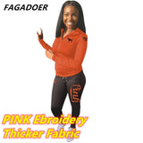 PINK Letter Print Outfits Zip Stand Collar Top + Leggings Pants Casual 2 Piece Set Women Tracksuits Sport Sweat