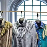 Embroidery Sequined Blouse Spring Autumn Turn-down Collar Diamonds Women's Clothing Commute Single-breasted Loose Shirt-Outfit