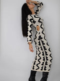 Cut Out Wave Knitted Maxi Dress Flare Long Sleeve Bodycon Sweater Dress for Women Elegant Sexy Party Evening