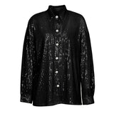 Turn-down Collar Sequin Women Two Piece Sets Green Long Sleeve Single Breasted Pant Sets Women Spring Loose Leisure