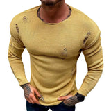 Fongt Men's Summer New Cave Knit Dress Round Collar Long Sleeve Thin Bottom Shirt