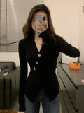 Irregular Sweater For Women Casual V-neck Slim Knitted Tops Korean Design Knitwear Jumper Spring Fall Bottomed Pullover