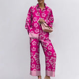 Fongt 2024 New Women's Temperament Commuter Loose Print Long Sleeve Wide-Leg Pants Fashion Suit