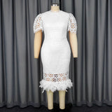 Fongt Elegant Style Lace Feathers High-Waist Skirt Plus-Size Party Banquet Dress Dress Elegant Dress