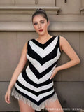 Fongt Striped Tuxedo Ass Dress Women's Summer Sleeveless Vest Dress Slimming Waist Thin Knitted Dress