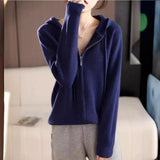 Autumn And Winter New Japanese And Korean Lazy Style Hooded Zipper Cardigan Women's Loose Thin Sweater Jacket-Outfit