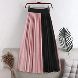 2024 High Elastic Waist Thin Large Hem Color Contrast Pleated Medium Length Skirt Patchwork Women Irregular Clothing TH370-Outfit
