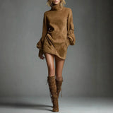 Fongt Explosion Casual Leopard Color Print Deep V Dress