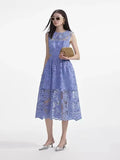 2025 New Fashion Round Collar Solid-Colored Flower Embroidered Lace Hollow Design With High-End Feel Dress