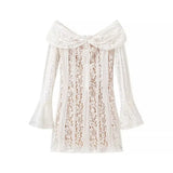 Fongt Women's Dress 2025 New Fashion Elegant Sexy One-Word Shoulder Lace Dress