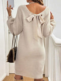 Fongt And Winter New Loose Knitting V-Neck Bow Long-Sleeved Sweater Dress Girl