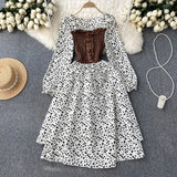 Fongt Dress With French Bumpy Dress Broken Floral Dress Color Two Pieces Of Sweet Fake Dress Long Sleeves