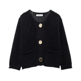 Fongt 2025 New Women's Solid-Color Casual Fashion Coarse Knit Long-Sleeved Sweater Cardigan Jacket