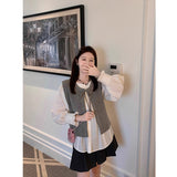 Fongt 2025 New Relaxed Backpack Coat Sweater Sweater Women's Round T-Shirt With Short毛ed Vests