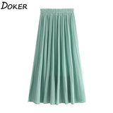 Pleated High Waist Skirt Female 2020 Summer Solid Chiffon Long Skirts For Women Korean Casual Midi Pleated Skirt