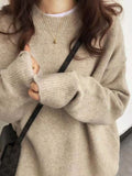 Fongt New Ultra-Soft Special Grade Sheep Velvet Korean Version Of Loose Thin Solid Color Base Round Collar Knitted Sweater
