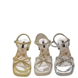 Fongt Water Drill Thick Heel Sandals Women 2025 Summer New Heel With Skirts Plus-Size High-Heeled Fashion Sandals
