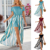 New Summer 2024 Stitching Fake Two Short-Sleeved Print Suit Dress-Outfit