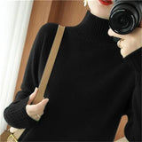 Fongt New Half High Collar Twist Thick Sweater Female Contracted All-Match Inside The Autumn Winter Solid Color Bottom Sweater-Outfit
