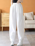 Women's Pants Elastic Waist Loose Casual Cotton Linen Women's Trousers Solid High Waist Black Summer Pants 2023