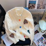 Fongt New Love Embroidery Knitting Cardigan Female Thick Sweet Heavy Industry Soft Waxy Loose Show Thin Sweater Coat-Outfit