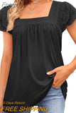 Double-layer Lace Short Sleeve Blouse Square Collar Elegant Women Shirt 2023 Sweet Women Clothing Solid Loose Tops