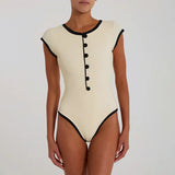 Fongt Simple Black And White Stuff Fashion Single Buckle Sexy Sleeveless Hottie Tight Jumpsuit