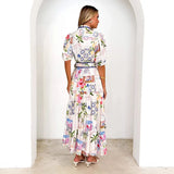 Fongt Women's Explosive Cotton Flowers Printed With Short-Sleeved Dress Women