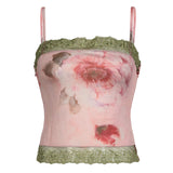 Fongt Wind Sexy Lace Splicing Print Sling Female Retro Slim Show Thin Joker Gauze Jacket-Outfit