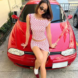Red Polka Dot Top And Mini Skirt Set-Outfit