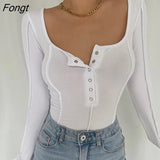 Women Spring Summer Casual Slim Sexy Top Female Square Collar Long Sleeve Skinny Tee Ladies T-Shirt