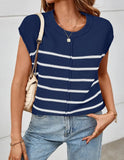 Fongt Women's Knit Sweater Vest Sleeveless Jumper Striped Seam Bone Stitching Casual Women's