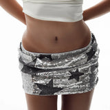 Fongt Street Style Fashion Five-Cornered Stars Glitter Low-Waisted Ass Babes Dance Performance Personality Squint Skirt