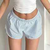 Color Bow Tie Lace Stitching Loose Wide-Legged Shorts Striped Home Casual Pants-Outfit