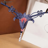 Hot Pearl Beading Massage Lingerie Thong Slim Flower Shape Hollow Out Low Waist Underwear G-String Elastic Temptation Brief