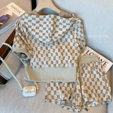 Women's New 2 Piece Suit Short Sleeve Cropped Hooded Tops +Elastic Waist Shorts Casual High Street Vintage 2 pecs Set