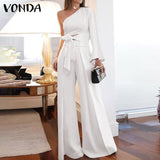 Jumpsuits Overalls For Women Casual Jumpsuits 2021 VONDA One Shoulder Playsuits Ladies Rompers Female Pants
