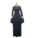 Fongt Fashion Temperament Plain Knitted Pit Long Sleeve Feathers Collar Long Dress Female Elegance