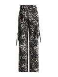 Fongt And Summer 2024 New Leopard Print Multi-Pocket Decorative Design Feel Tooling Denim Casual Pants Women-Outfit