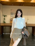 Fongt Xixi 2025 Autumn White Standard Temperament Collared Flowers Chiffon Shirt Women Long Sleeve Tops Women Tide 89576