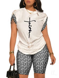 Fongt Women's Temperament Commuting Trousers Round-Neck Short-Sleeved Set In Autumn