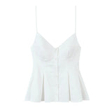 Fongt New Women's Dress V-Neck Buckle Solid-Colored Folded Slings Top Women's Style