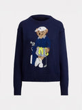 Fongt New Women's Round-Necked Bear Cartoon Casual Age-Reed Knitted Sweater