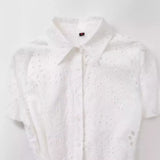 New Fashion Lapel Short-Sleeved Pure White Embroidered Shirt Dress 2614271 Women-Outfit