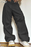 Wide Leg Cargo Pants Women Casual 2023 Low Waist Drawstring Sweatpants Baggy Trousers Oversized Joggers Tech Parachute