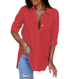 Fongt Explosion Autumn Simple Long Sleeve V-Neck Button Lady Shirt Shirt Woman