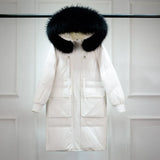 Winter Down Coat Women Long Parkas Luxury Real Raccoon Fur Hooded Female Loose Fashion Duck Down Puffer Jacket