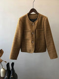 Autumn Winter Small Fragrant Tweed Jacket Coat Women Vintage Woolen Short Coats Streetwear Elegant Casual Slim Outwear